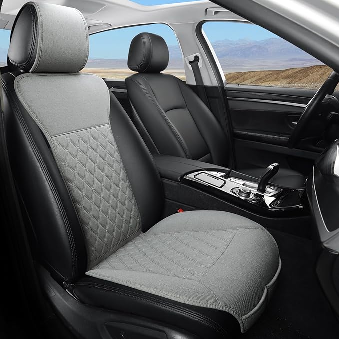 West Llama Linen Car Seat Covers-Breathable & Soft-Front Car Seat Protector Universal Fit 90% Cars,SUVs,Trucks,Diamond Pattern- 1Piece,Gray