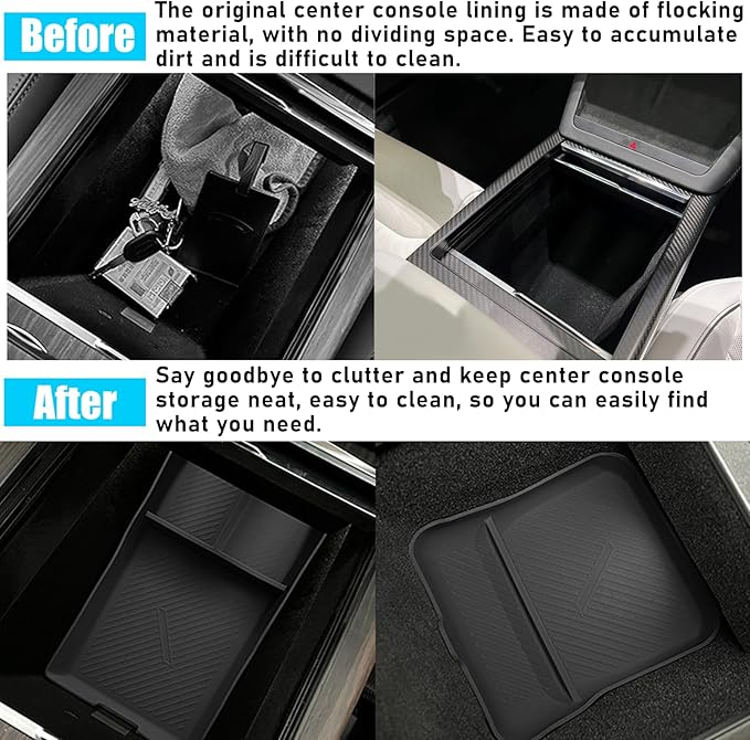Jaronx Compatible with Tesla Model S/X Center Console Organizer 2021-2026, Silicone Console Organizer Armrest Storage Box Bottom Tray for Model S/X Accessories Plaid/Long Range(2PCS)