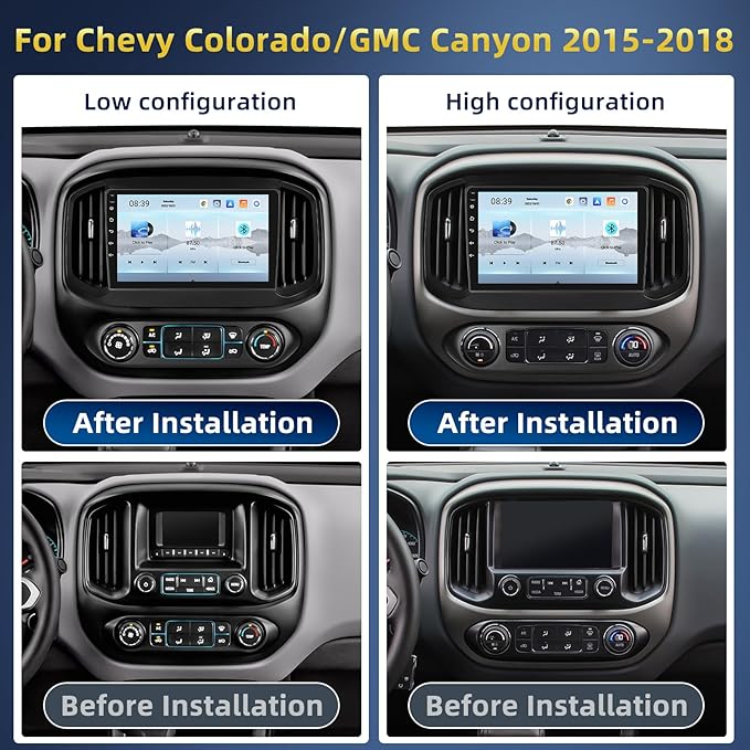 [Qualcomm 8Core] 4+64G Car Radio for Chevy Colorado/GMC Canyon 2015-2018 Base Mode (Low-end), Android 15 9-inch Touch Screen CarPlay Android Auto/6GHz WiFi/Bluetooth 5.0/1280 * 720P/DSP/EQ/FM/RDS/GPS