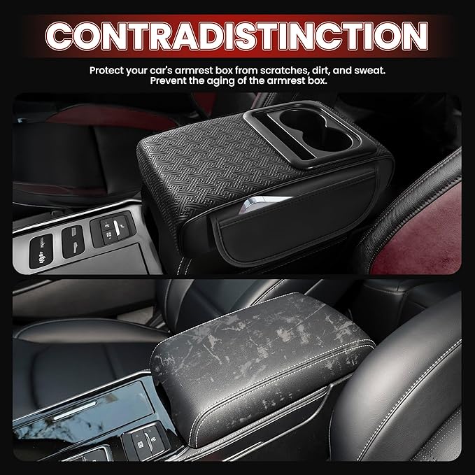 Car Armrest Center Console Cover with Cup Holder 2 Storage Box for Rear Seat Armrest Middle Console Cover 2.95 in Tall Relax Muscles Design, Ideal for Family Trips, Multi-Functional Center Console