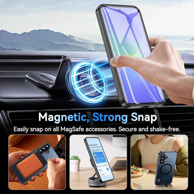 OWKEY for Samsung Galaxy A37 5G Case with Stand, Magnetic Shockproof Case Fit for Magsafe Translucent Matte Cover for Samsung A37, Black