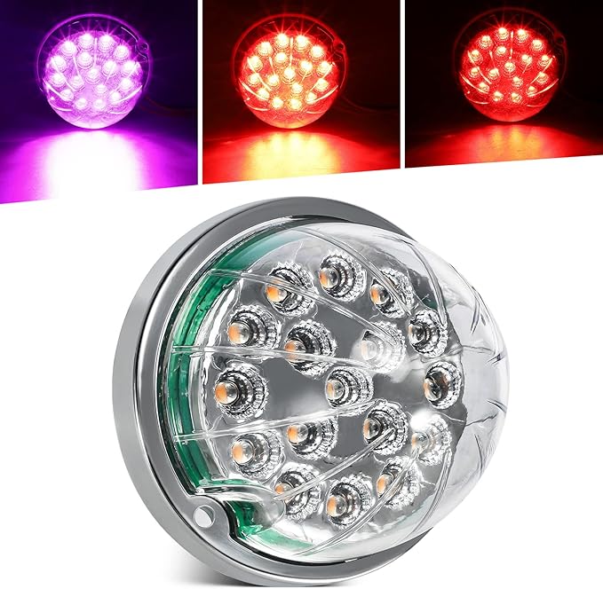 Partsam 1Pc Dual Revolution 17 LED Watermelon Light for Semi Truck, Red Stop Turn Signal and Marker to Purple Auxiliary Light, Underglow Light Compatible with Freightliner Kenworth Peterbilt
