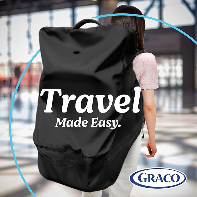 Graco Padded Car Seat Travel Bag & Infant Carrier Backpack, Durable Large Back Pack for Carseats & Booster Seats, Airport Gate Check Bag Luggage, Double Padded Strap, Water Resistant Material, Black