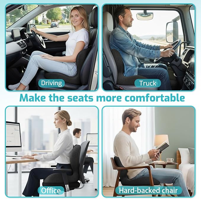Ergonomic Seat Cushion,Office Chair Cushion with Lumbar Support Pillow,Car Orthopedic Seat Cushions,Designed for Sciatica,Tailbone,Back Pain Relief,for Office,Car,Truck,Home,Desk Chair