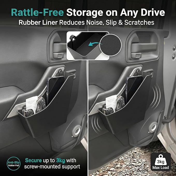 Front Door Grab Handle Pocket Organizer Compatible with 2011-2018 Jeep Wangler JK JKU Rubicon Sahara 2/4-Doors Accessories, Door Side Hanging Storage Box Expansion Accessories