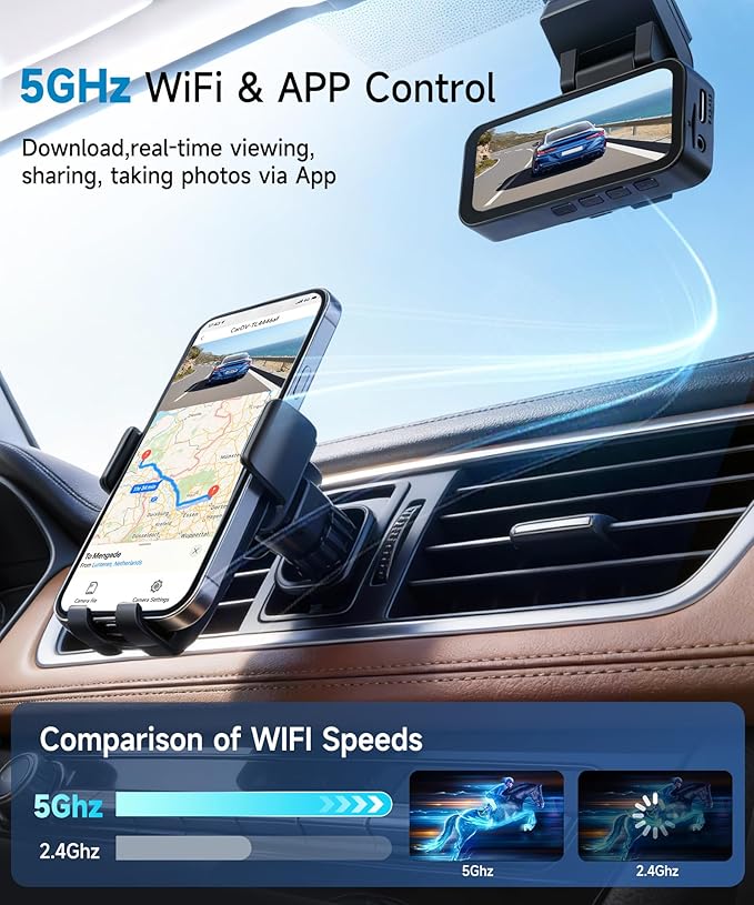4K+2K Dash Cam Front and Rear, Dual Band WiFi, Dash Camera for Cars, with 5.8GHz WiFi, GPS Tarcking, Dash Camera with Night Vision, G Sensor, Loop Recording, Support ADAS BSD LCA