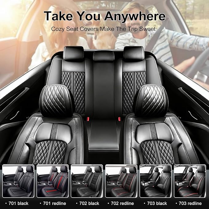 Fit Ridgeline Car Seat Covers for Honda Ridgeline 2007-2025 2026 - Premium Full Coverage Leather, Airbag Compatible, Waterproof & All Weather Seat Cushion Protector, Full Set, Black