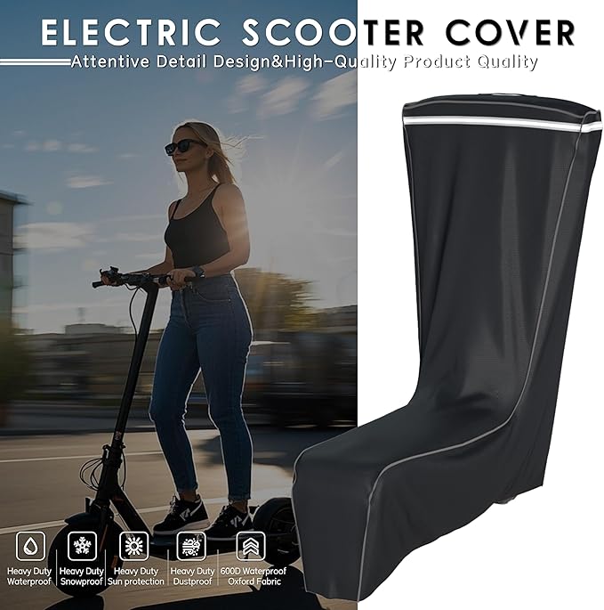 Electric Scooter Cover, Outdoor Waterproof and Dustproof Scooter Cover, Adults/Kids Electric Scooter Storage Cover, Universal Electric Scooter - L45x W24x H47 Inch, Black