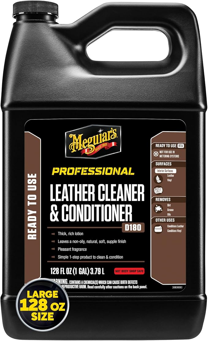 Meguiar's Professional Leather Cleaner & Conditioner D18001-1 Gallon Leather Cleaner & Conditioner Specifically Formulated for Automotive Interior Care, Delivers Professional Results, 128 Oz