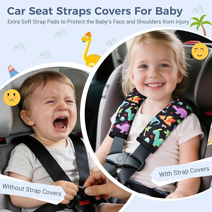 COOLBEBE Car Seat Straps Shoulder Pads for Baby Kids, Super Soft Seat Belt Covers for All Car Seats/Pushchair/Stroller/High Chair, Dinosaur Style, Polyester Material