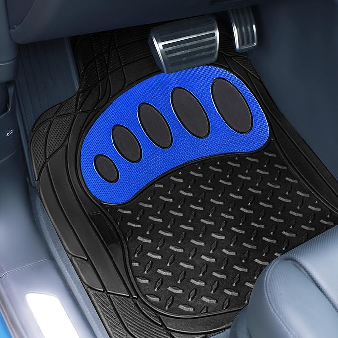 FH Group Automotive Floor Mats - Heavy-Duty Footprint Design Rubber Floor Mats for Cars, Universal Fit Full Set, Climaproof Floor Mats, Trimmable Floor Mats for Most Sedan, SUV, Truck Floor Mats Blue