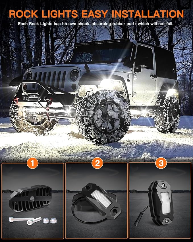 White Rock Lights,LEDMIRCY R2 Pure White Rock Lights Kit with Toggle Switch Wiring Harness 12PCS Luces para Carro for UTV Trucks ATV Underglow Light Trail Rig Under Body High Power Waterproof