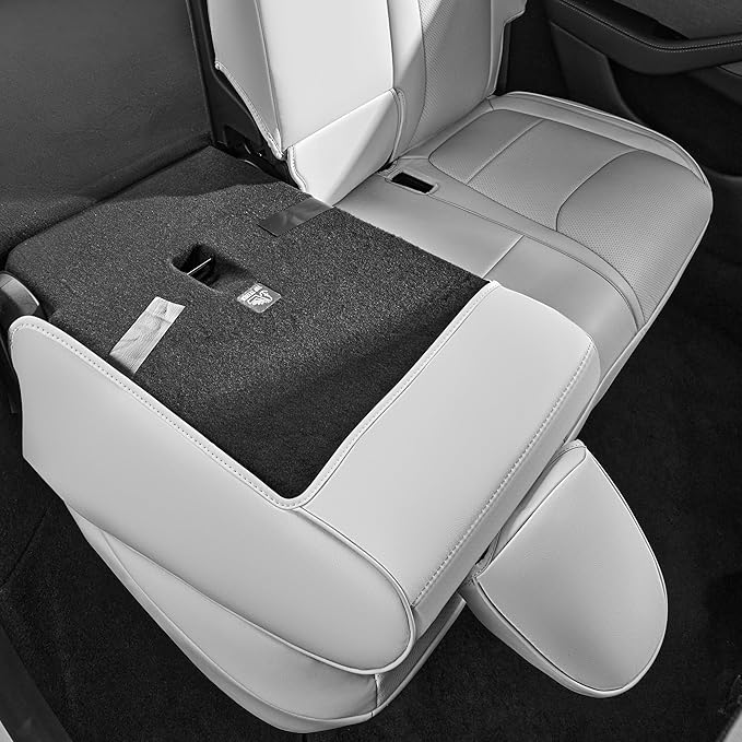 Seat Cover for Tesla Model Y Juniper 2025 2026 Custom Fit Leather Seat Cover Full Set Compatible Airbag Seat Cushion Cover (Model Y Gray-25-26)