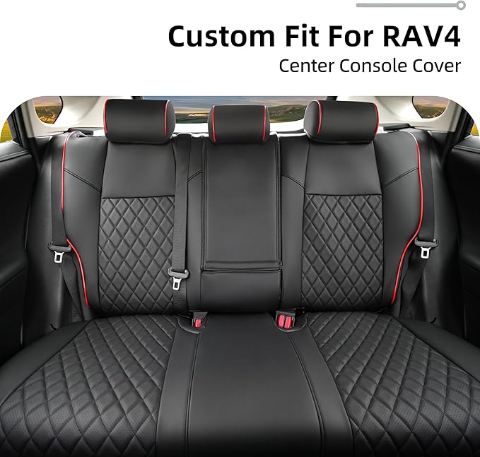 Lolcar Rav4 Seat Covers for Toyota RAV4 2019 2020 2021 2022 2023 2024 2025 LE,XLE,XLE Premium,Limited,Car Seat Cover for Trucks SUV,Leather Seat Cushion Full Set,Faux Leather (Black red Grid)