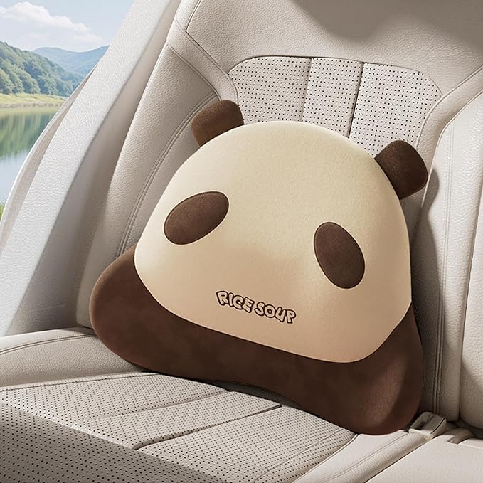 Cute Panda Car Neck Pillow & Lumbar Support Memory Foam Cushion for Driving Adjustable Headrest Waist Pillow for Most Seats (Brown, Backrest)