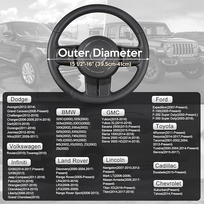 SEG Direct Car Steering Wheel Cover Large Size for F150 F250 F350 Ram 4Runner Tacoma Tundra Range Rover with 15 1/2 inches-16 inches Outer Diameter, Black and Gray Microfiber Leather