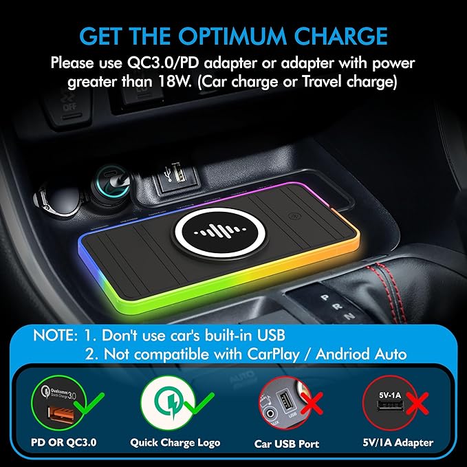 Magnetic Wireless Car Charger Pad, LANSEMKU RGB 15W Wireless Car Charging Pad for Magsafe Wireless Charger for Car iPhone17 16 15 14 13 12 11 Pro Max