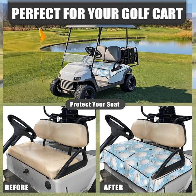 Biyejit Golf Cart Seat Covers with 4 Pockets Golf Cart Seat Towel Blanket Fits 2-Seat Golf Carts, Golf Cart Accessories