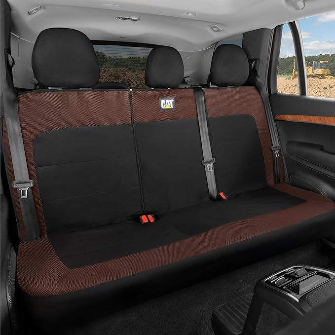 Cat MeshFlex Brown & Black Rear Seat Cover for Car – Durable Canvas & Mesh Design 60/40 Split Bench Protector for Cars, Trucks & SUVs – Back Seat Cover for Rear Bench – Interior Car Accessory