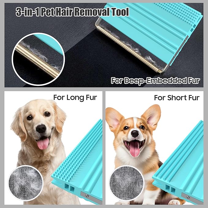 Mini Pet Hair Remover – 2025 Reusable Carpet Rake & Fur Scraper for Furniture, Car Interior, Hair Remover Brush for Bed, Couch, Home Surfaces Blue