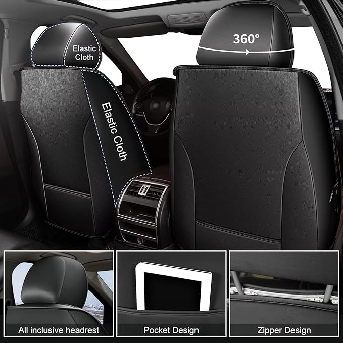 5 Seats Seat Covers Fit for Kia Sorento 2007-2023 2024 2025 Custom Breathable Leather Car Seat Cover Fit for Sorento (5 Seat,Black)