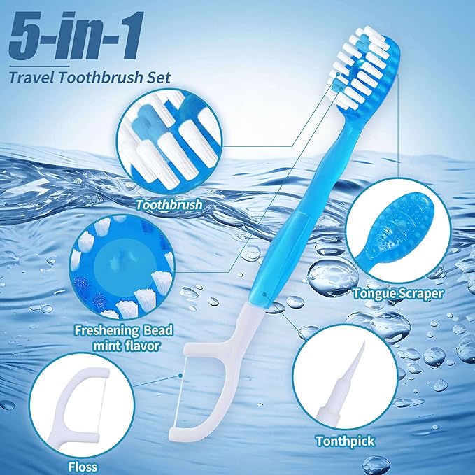 36 Pack Mini Disposable Toothbrushes – 5-in-1 Prepasted Travel Toothbrush with Toothpaste Floss & Pick for Hotel Camping Flight & Car & Guest Use – Portable Essentials for Women Men Kids