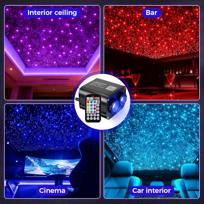 Two-Color Headliner Star Light Kit, Star Light Headliner Kit, 1000Pcs*0.03in*13.1ft Ceiling Fiber Optic APP RGBW Remote Contro Fiber Lights for Home Theater