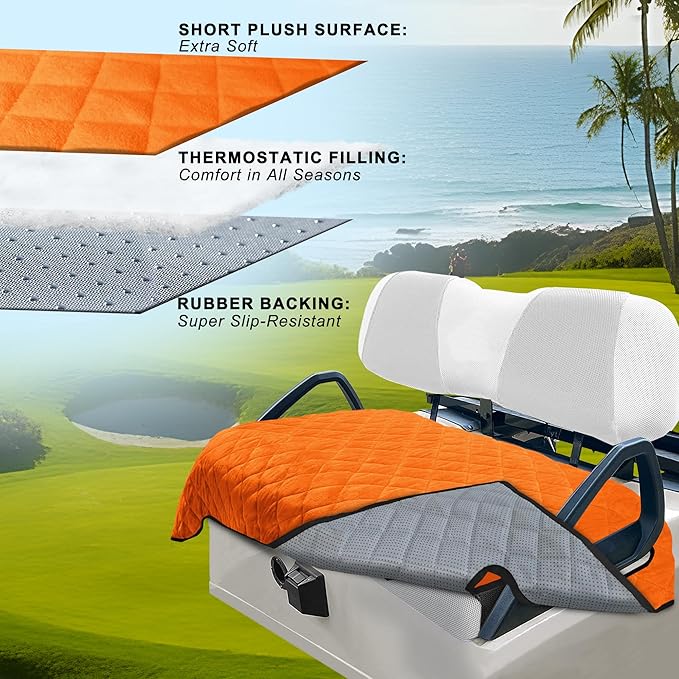 YOKYHOM Golf Cart Seat Covers, Golf Cart Seat Towel Blanket, Short Plush Surface, Soft and Comfortable, Suits EZGO, Yamaha, Club Car and Other 2-Seat Golf Carts, 51"x 30.5", Orange