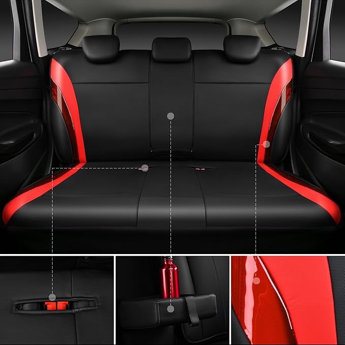 CAR PASS Jelly Leather Car Seat Covers Full Set,Waterproof Automotive Seat Covers for Cars SUV Sedan Truck,Airbag Compatible,Sporty Universal Fit for Cute Women Girl (Black and Red)