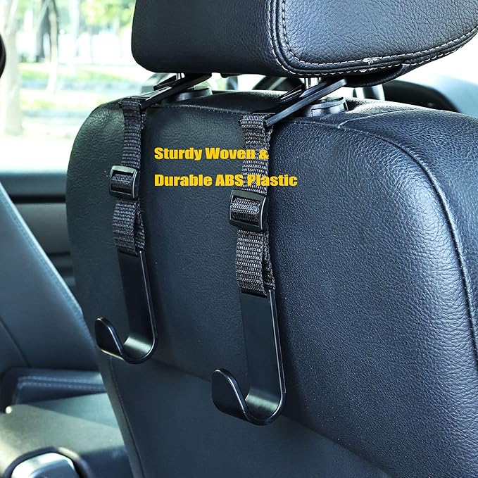 KOOPAO Adjustable Car Seat Headrest Hook, 4 Pack Universal Car Storage Headrest Hanger Holder Hooks, Vehicle Strong and Durable Backseat Hanger for Handbag Purse Coat and Bag