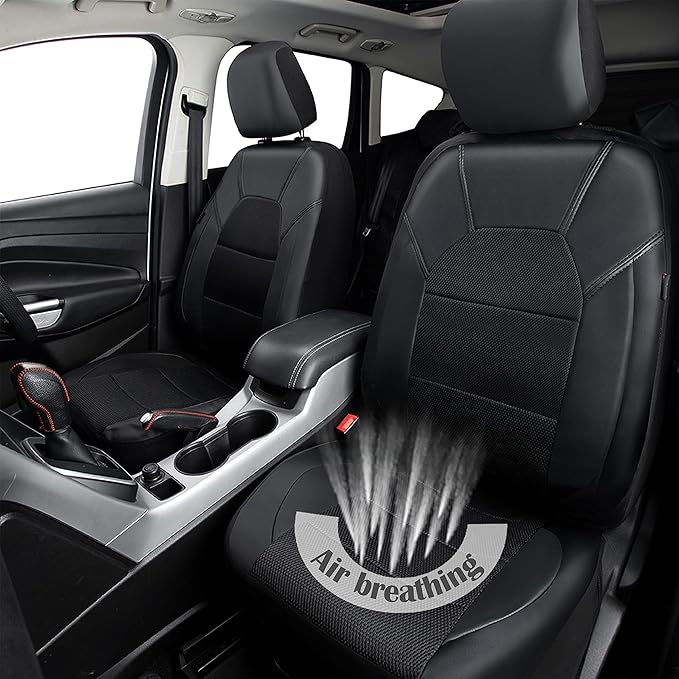 CAR PASS Universal Leather Two Front Seat Covers,Sport seat Covers fits Most Cars, SUVs, Trucks, and Vans Airbag Compatible (Black and Black)