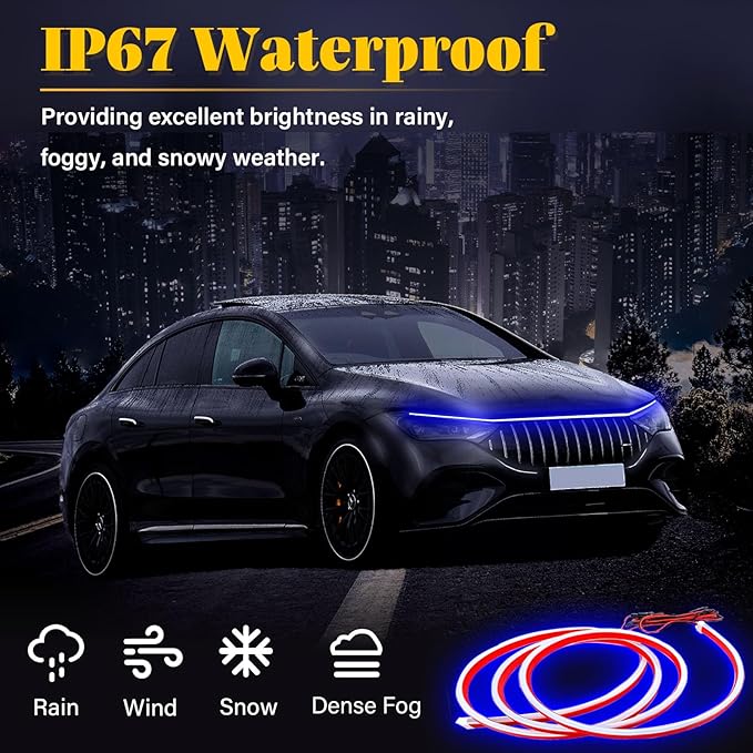 DIBMS 71-inch High-Brightness Car Hood Gap LED Light Strip - Daytime Running Lights Universal Auto Exterior Decor Accessories (Blue)