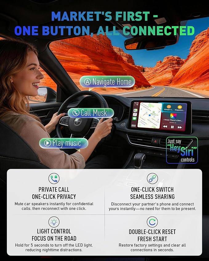 Wireless CarPlay Adapter for iPhone, 2026 Upgraded 2-in-1 Android Auto CarPlay Wireless Adapter, Convert Wired to Wireless, Fast & Stable, Plug & Play, Compatible with Factory Wired CarPlay Cars 2016+