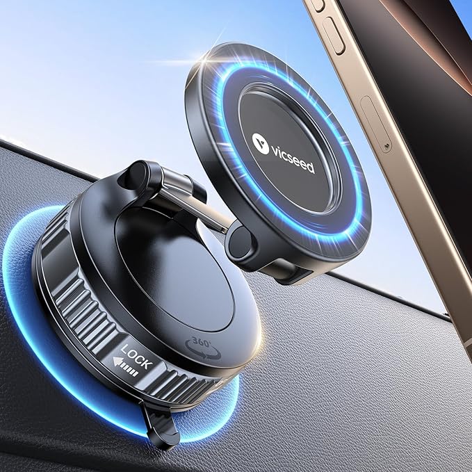 VICSEED 2026 Upgraded Car Phone Holder for Magsafe Car Mount [85 LBS Strongest Suction] Vacuum Magnetic Phone Holders for Your Car 360° Adjustable Car Phone Mount for iPhone 17 Pro Max 16 15 14 13 12