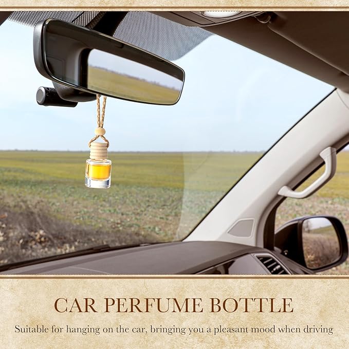 Zubebe 300 Pcs Hanging Car Air Freshener Diffuser Bottles Empty Bulk 8ml Clear Glass Essential Diffuser Oil Pendant Bottle Refillable Automotive Aromatherapy Fragrance Perfume Containers, Cylindrical