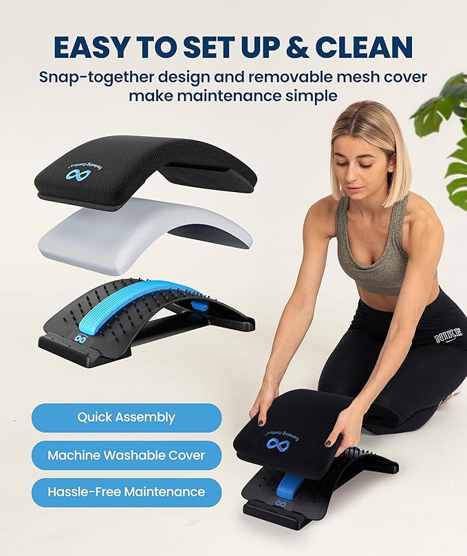 Everlasting Comfort Lumbar Support Board Back Stretcher for Lower Pain Relief - Adjustable Spine Decompression with 88 Acupressure Nodes - Back Cracking Device with Chair Strap for Posture Correction