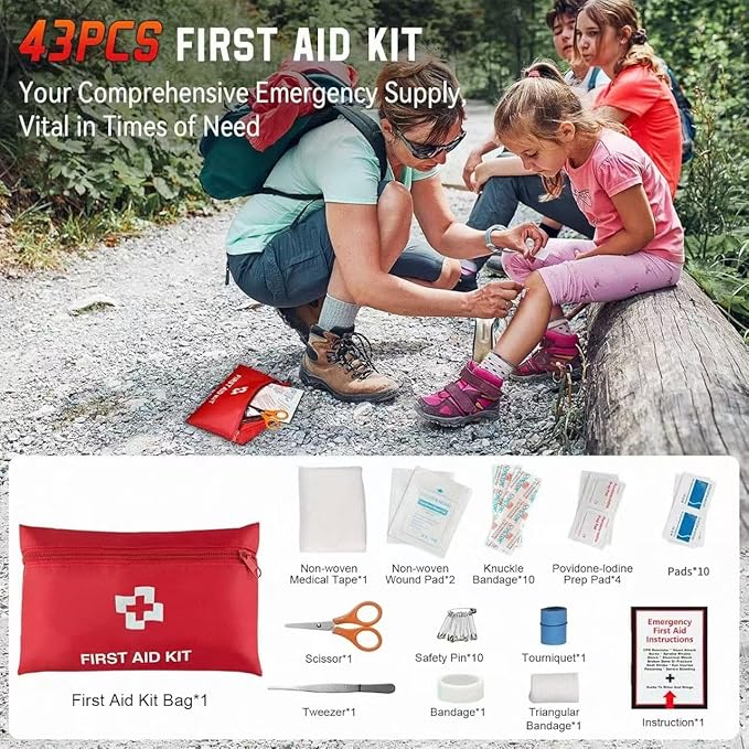 Roadside Emergency car kit for Vehicles, Car First Aid Emergency kit with Portable Air Compressor, Heavy Duty Jumper Cables, Tow Strap, Road Trip Essentials Safety kit, New Driver Gifts