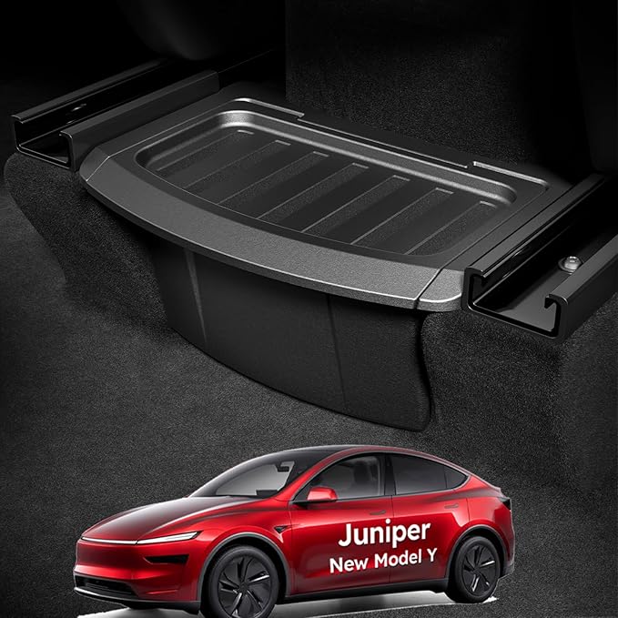 Wigoo 2026 Upgrade Tesla Model Y Juniper Accessories Rear Center Console Organizer [Partitioned Storage & Stable Installation] Backseat Storage Box for Tesla Model Y Juniper 2025~2026
