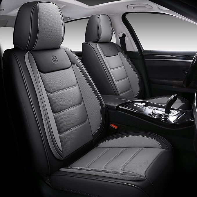 Full Coverage Faux Leather Car Seat Covers Full Set,Automotive Seat Covers for Cars,SUVs Pick-up Truck, Car Seat Cushion, Black and Grey Seat Covers for 5 Seats