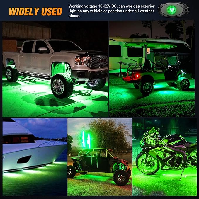Nilight LED Rock Light Pods Waterproof Under Body Wheel Well Light Exterior Interior Lights for Car Truck Pickups ATV UTV SUV Motorcycle Boat, 4PCS Green