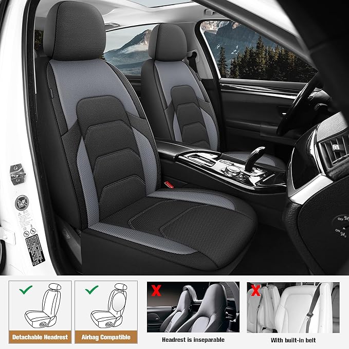 CAROMOP 3D Air Mesh Car Seat Covers 2 Front Seats,Breathable and Durable Seat Covers for Cars,Universal Fit for SUV,Vans,sedans, Trucks, Automotive Interior Covers(Black/Grey)