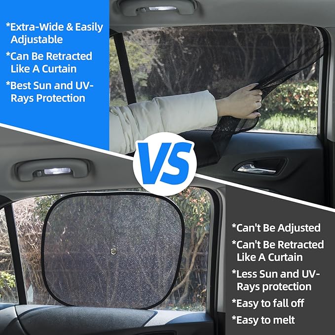 Aokway Magnetic Car Window Shades, Mesh Window Covers for Camping, UV Protection Car Curtains for Front & Rear Sunshade for car Window Baby, Universal Fit for Baby & Drivers (4Pcs)