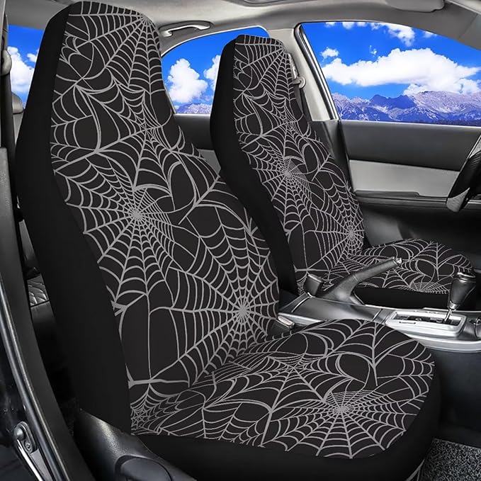 ELEQIN Cobweb Front Car Seat Covers 2pcs, Gothic Automotive Seat Covers Car Accessories Universal Size Fit for Most Cars,SUVs&Trucks&Vans