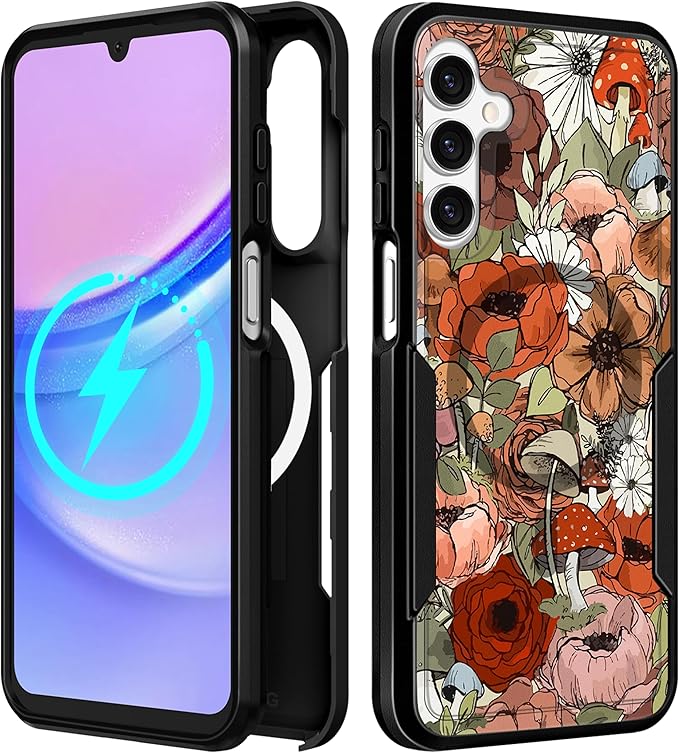 for Samsung Galaxy A14 5G Phone Case - Compatible with MagSafe Women Girls Cute Magnetic Protective Cover Girly Mushroom Flower Heavy Duty Shockproof Design for Samsung Galaxy A14 5G Cases