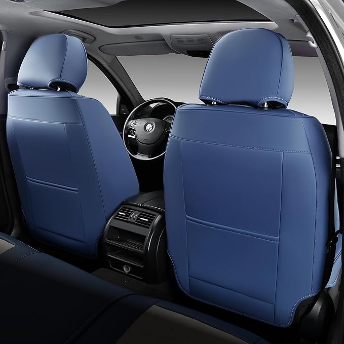 FLORICH Front Seat Covers, Leather Seat Covers, Universal Car Seat Covers 2PCS, Waterproof Car Seat Protector, Driver Seat Cover Accessories for Trucks SUV Sedans-Blue&White