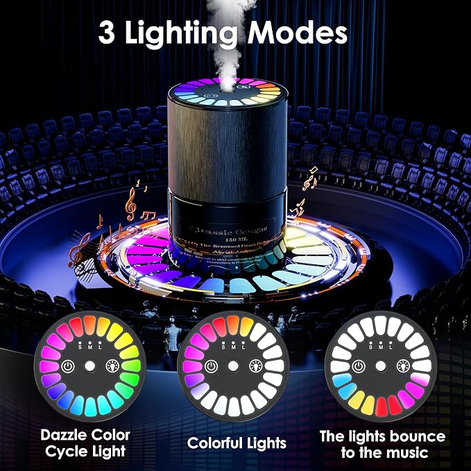 Car Air Freshener, Smart Car Air Freshener, Music-Synced RGB Ambient Lights with Auto On/Off, 150ml, Suitable for Cars, Homes, Offices, Bedrooms (Oceans)