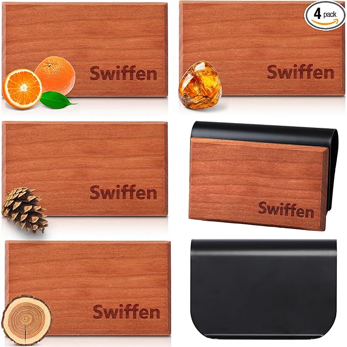 4 Pcs 4 Scents Car Wood Air Freshener Set Wood Fragrance Automotive Odor Eliminator for Visor Clip Vehicle Scent Diffuser with Amber Pine Tectona Grandis Grove Scent Refill, Clip Included