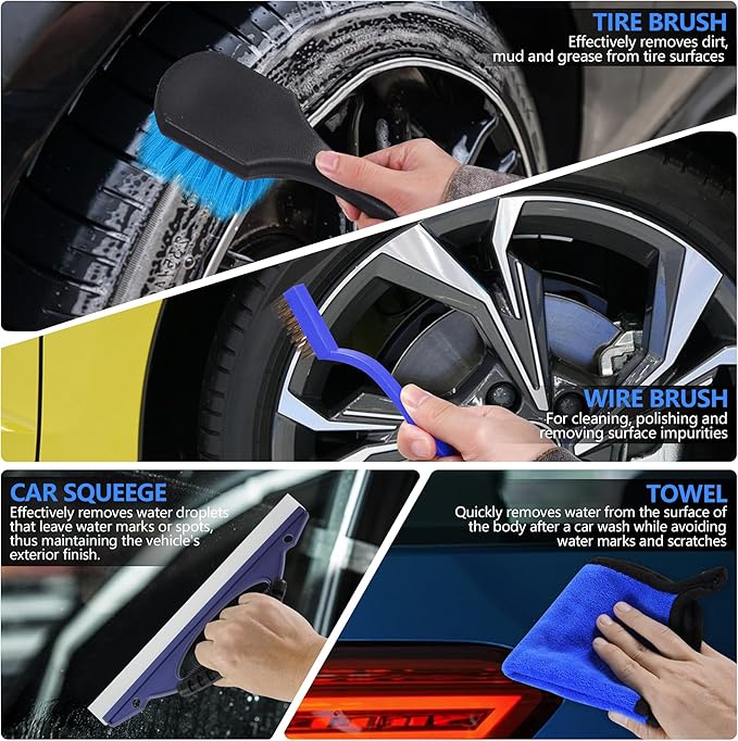 32Pcs Car Detailing Kit, Drill Brush Attachments with Detailing Brush Set and Tools Box, Blue Auto Cleaning Kit Interior for Dashboard, Wheels, Windows (C：32PCS-B)