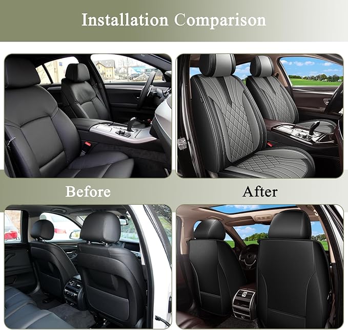Car Seat Covers Front Pair for Honda Civic 2003-2015 & 2020-2026: Breathable Perforated Leather Seat Cover (Black&Grey)