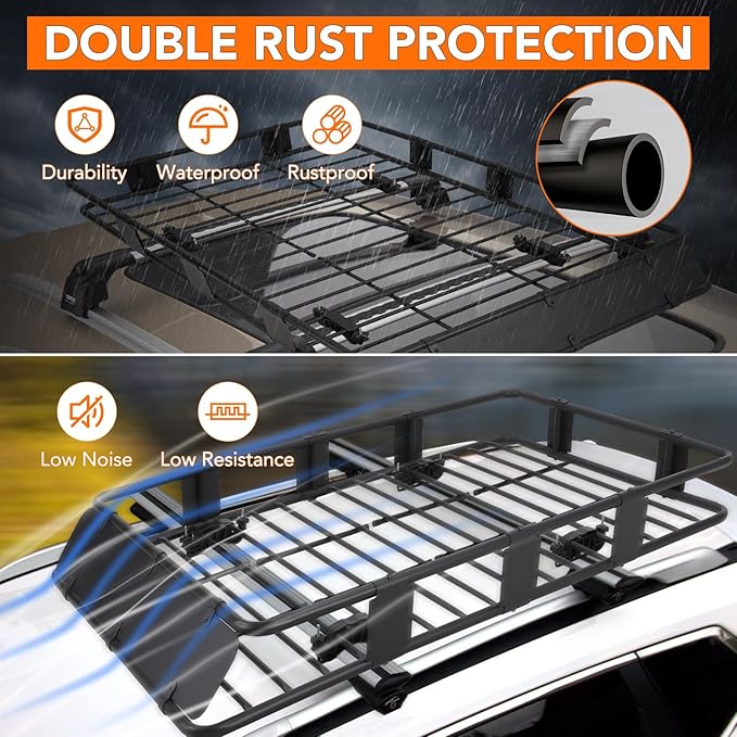 64"x39" Universal Roof Rack Basket with Waterproof Cargo Bag | 200 lbs Capacity, Adjustable Steel Construction | Car Top Carrier for SUV, Truck & Vehicle Rooftop Storage